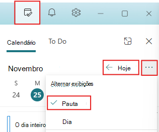 Definir o painel O Meu Dia como Vista "Hoje" e "Agenda"