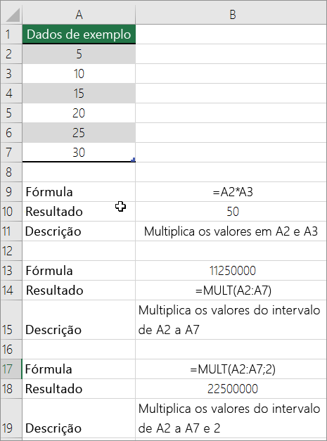 Multiplicar números usando a função PRODUCT