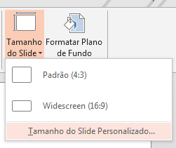 No menu Tamanho do Slide, clique em Tamanho do Slide Personalizado.