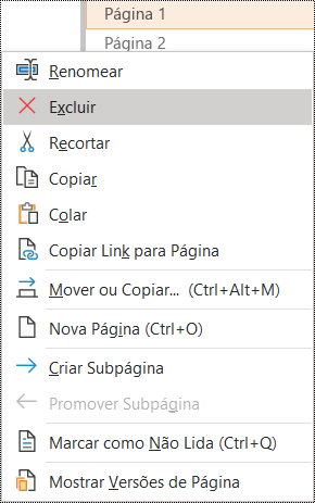 Caixa de diálogo Excluir página no OneNote para Windows