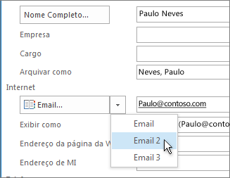 Adicionar um endereço de email extra para um contato