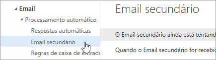 Captura de tela do cursor pairando sobre o Email secundário no menu Configurações.