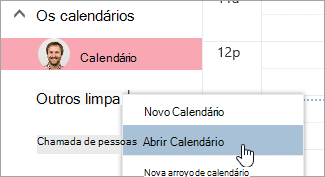 Uma captura de tela da opção abrir calendário