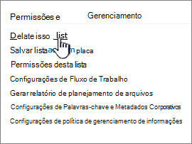 Excluir essa lista sob permissões e gerenciamento