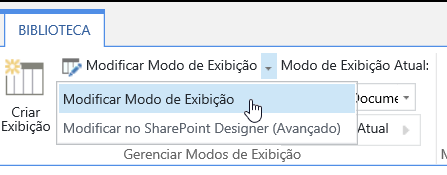 Guia Biblioteca com Modificar Modo de Exibição realçado