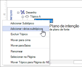 Escolha Adicionar vários tópicos no menu de atalho