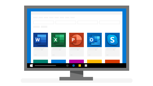 Um computador mostrando os principais aplicativos do Windows
