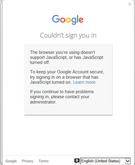 Erro do navegador: o navegador que você está usando não dá suporte a JavaScript
