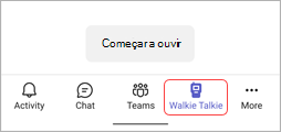 O ícone Walkie Talkie na barra de aplicativos do Teams