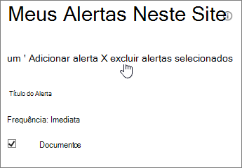 Gestor de Os Meus Alertas com a opção Eliminar alertas selecionados realçada