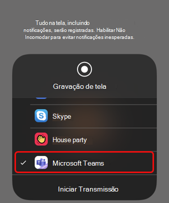 No iOS, selecione Teams