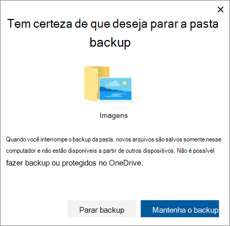 Captura de tela de quando você para de proteger pastas no OneDrive