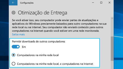 Configurações de Otimização de Entrega no Windows 10