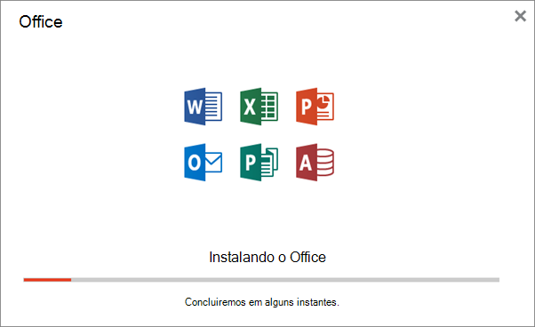 Mostra a caixa de diálogo de progresso que aparece durante a instalação do Office