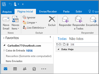 Uma imagem do aspeto quando tem uma conta Outlook.com no Outlook 2016.