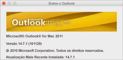 A caixa Sobre o Outlook mostrará o Outlook para Mac 2011.