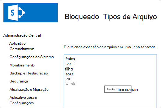 Lista de ficheiros bloqueados