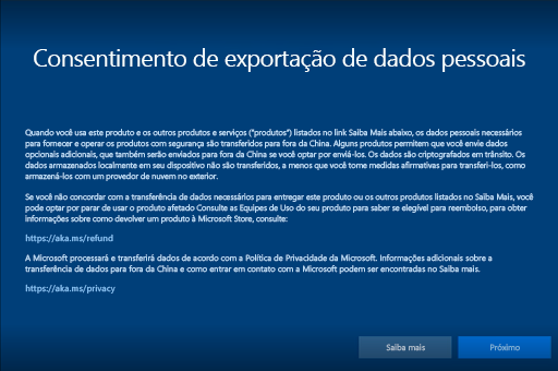 Página de privacidade do Windows 10