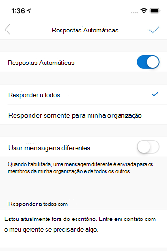 Criando uma resposta automática no Outlook Mobile