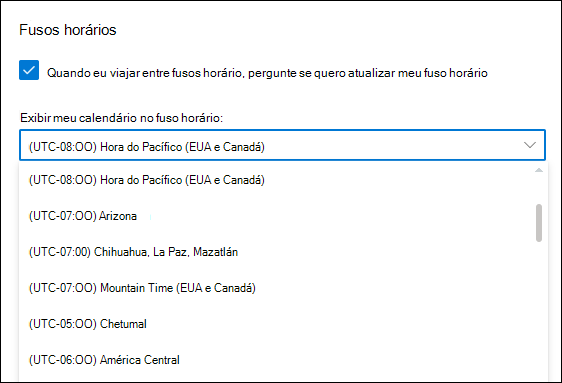 Outlook Web Select Fuso Horário