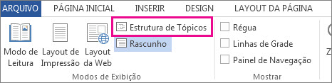 Imagem mostrando o comando Estrutura de Tópicos no menu Exibir