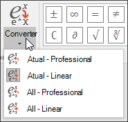 Imagem do menu Converter mostrando os optioons de formato para converter a equação.