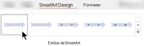 Na guia Design SmartArt, você pode usar estilos SmartArt para selecionar uma forma, cor e efeitos para seu gráfico.