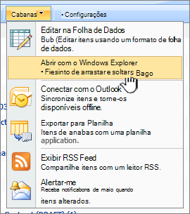 A opção de menu Abrir Windows Explorer em Ações