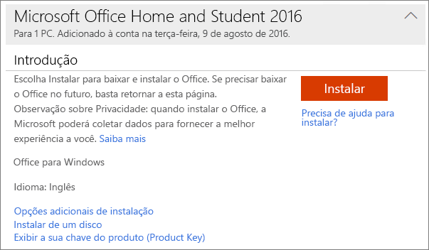 chaves produto office 2016