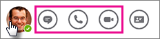 Barra de ações rápidas com ícones de chamadas e Mensagens Instantâneas em destaque