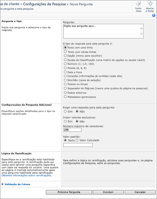 Página de nova pergunta do SharePoint 2010