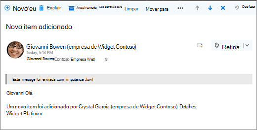 Email enviado por Microsoft Flow quando um item é alterado