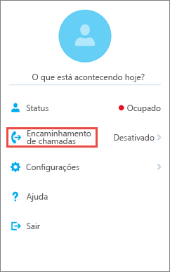 Opção de encaminhamento de chamadas de tela inicial do Skype for Business para iOS