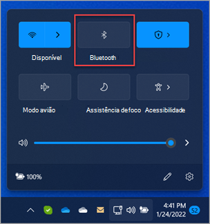 Onde encontrar o botão Bluetooth em Windows 11 configurações rápidas.