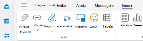 Captura de tela da faixa de opções mostrando Anexar arquivo no menu Inserir