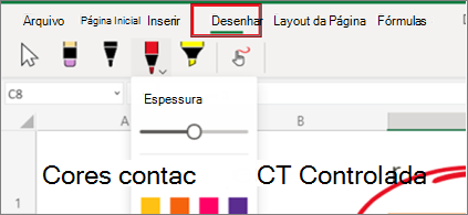 Captura de tela do menu Desenhar no Excel para a Web
