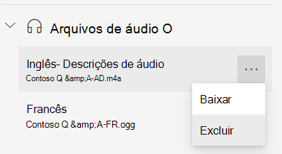 faixas de áudio excluir arquivo de áudio