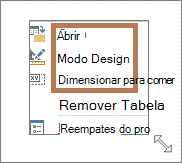 Abrir e clicar com o botão direito do mouse nos comandos de menu da Exibição do Projeto