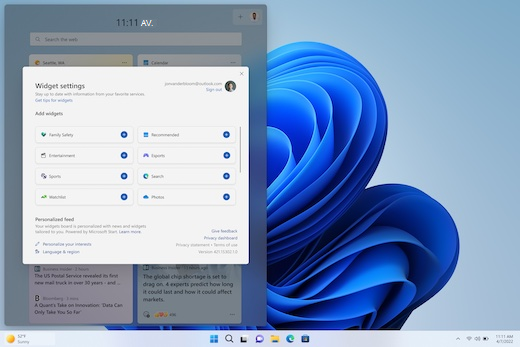 Captura de tela dos controles Adicionar Widgets na caixa de diálogo Personalizar seu painel.