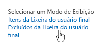 Lixeira do SharePoint 2013 com a opção Excluir da Lixeira do usuário final realçada