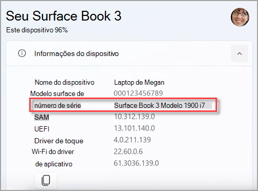 Encontrar o nome do modelo do seu dispositivo Surface no aplicativo Surface.