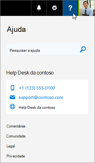 A ajuda personalizada aparece no cartão de ajuda do Office 365