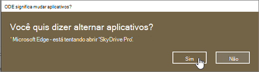 Caixa de diálogo alternar aplicativo do Windows 10 Edge browser com Sim realçado