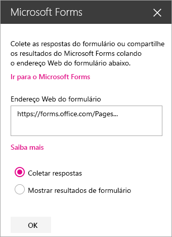 Painel de web part do Microsoft Forms para um formulário existente.