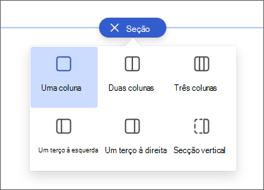 Captura de ecrã do painel de seleção de colunas.