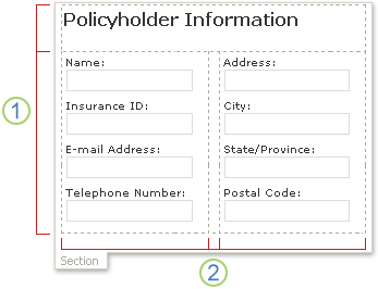 Tabela de layout dentro de seção em modelo de formulário