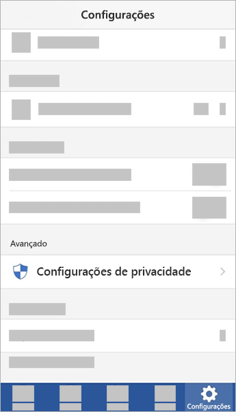 Captura de tela do botão Configurações de privacidade