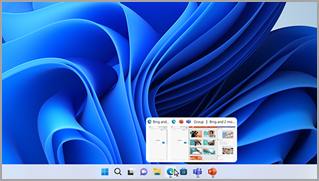 Usando grupos snap na barra de tarefas no Windows 11.