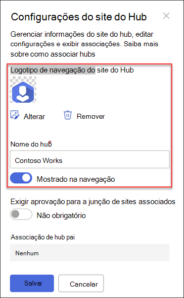 captura de ecrã do nome do logótipo de navegação hubsite