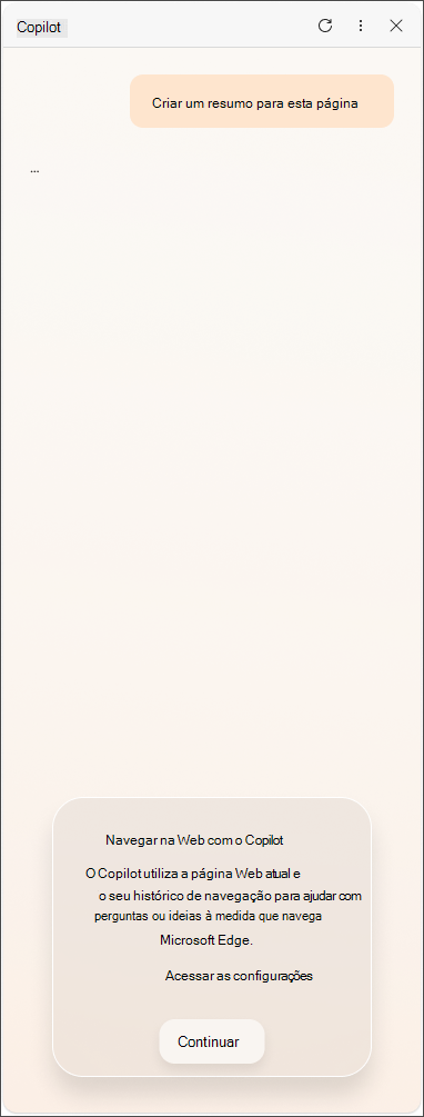 Mensagem de consentimento de dados do Copilot no Microsoft Edge
